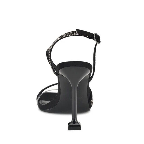 New Nine West Black Rhinestone Nines Ankle Strappy Heeled Sandals Bling Heel - Picture 2 of 8